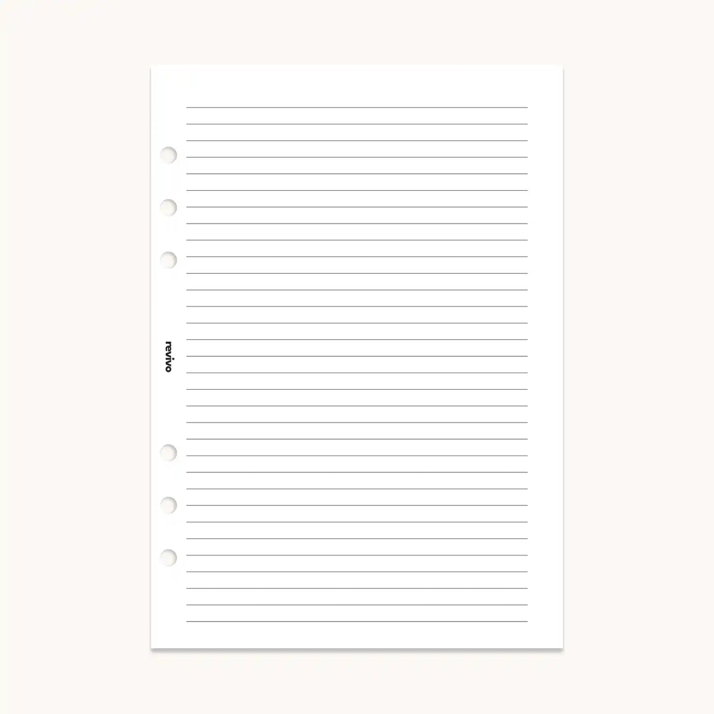 Reusable lined planner refill page with clean, minimalist design for A5 planners, featuring pre-punched holes for easy organization and smooth writing.