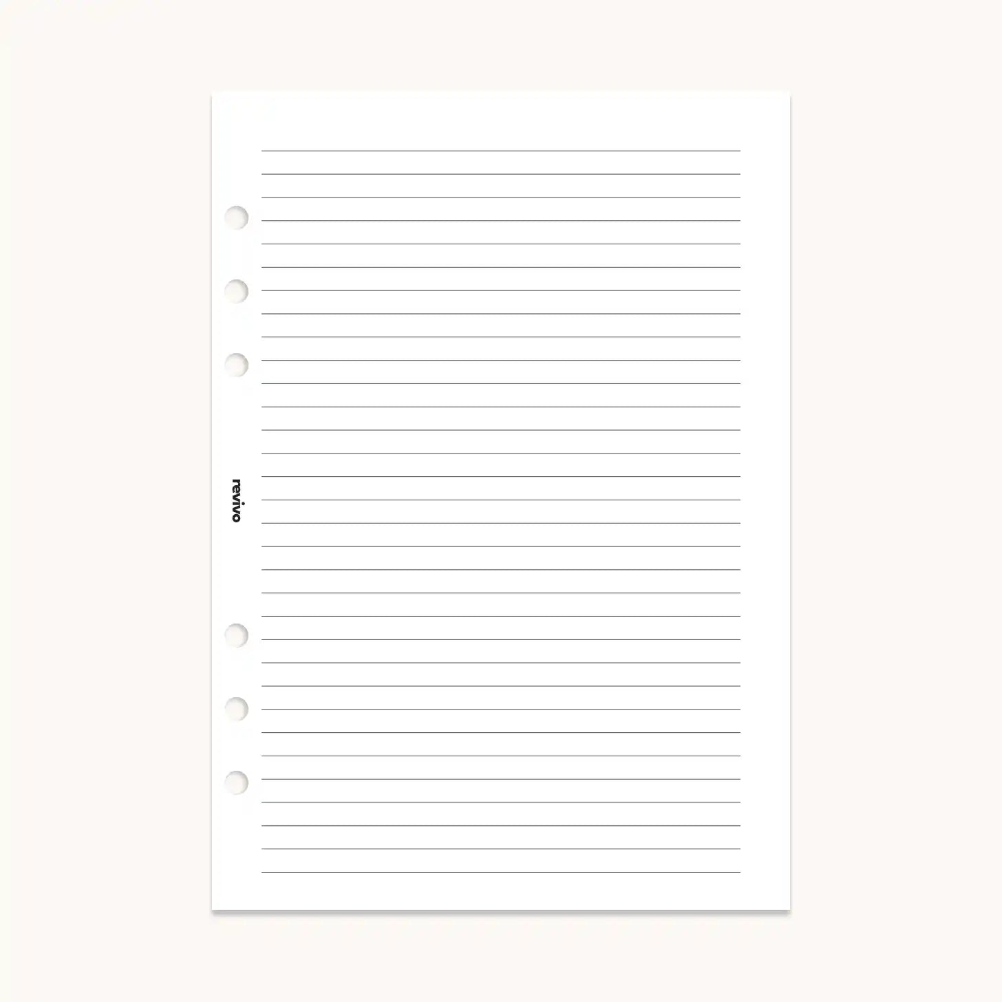 Reusable lined planner refill page with clean, minimalist design for A5 planners, featuring pre-punched holes for easy organization and smooth writing.