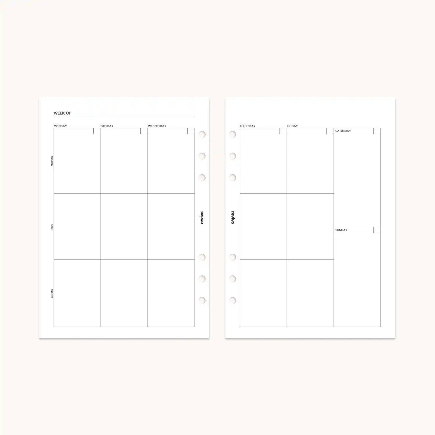 Weekly calendar page in a planner showing a spacious layout with columns for each day of the week, perfect for planning appointments and tasks.